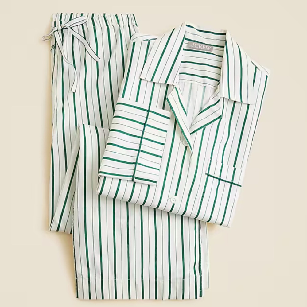 New! J. Crew Green and White Striped Pajamas size M